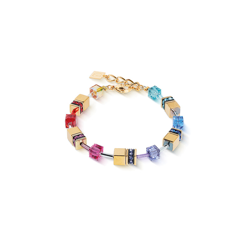 CDL - Bright Rainbow Crystal & Titanium Hematite Bracelet – Gold Plated