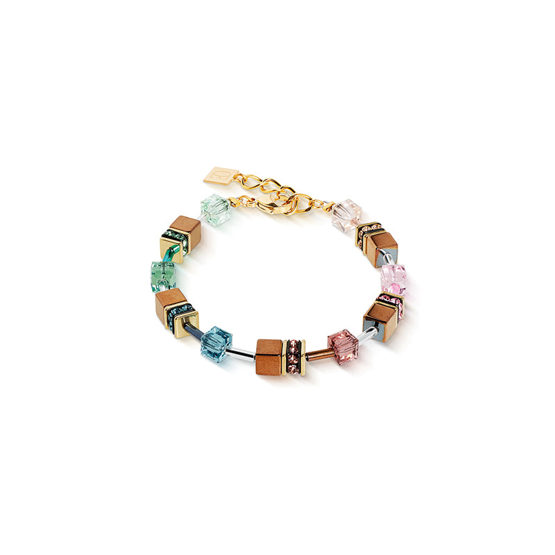 CDL - Bracelet. G/plated st/steel, Swarovski Crystals, haematite with bronze titanium oxide finish, rhinestone rondelles. Pale rainbow