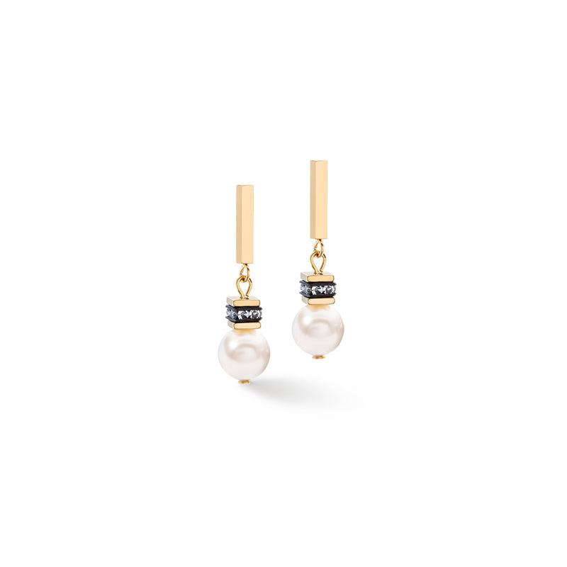 Earrings. Crystal Pearls by Swarovski, rhinestone rondelles, gold plated st/steel, Ear studs st/steel gold plated