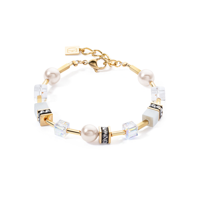 CDL - Bracelet. Crystal Pearls by Swarovski? , Swarovski Crystals, synthetic tiger's eye, rhinestone rondelles, glass, gold plated st/steel,