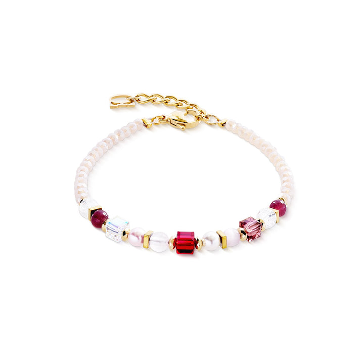 CDL Bracelet. Natural Lepidolite, rose quartz, rock crystal, synthetic tiger's eye, Swarovski Crystals & Crystal Pearls, haematite w/ titanium oxide finish, cut glass & gold plated stainless steel.