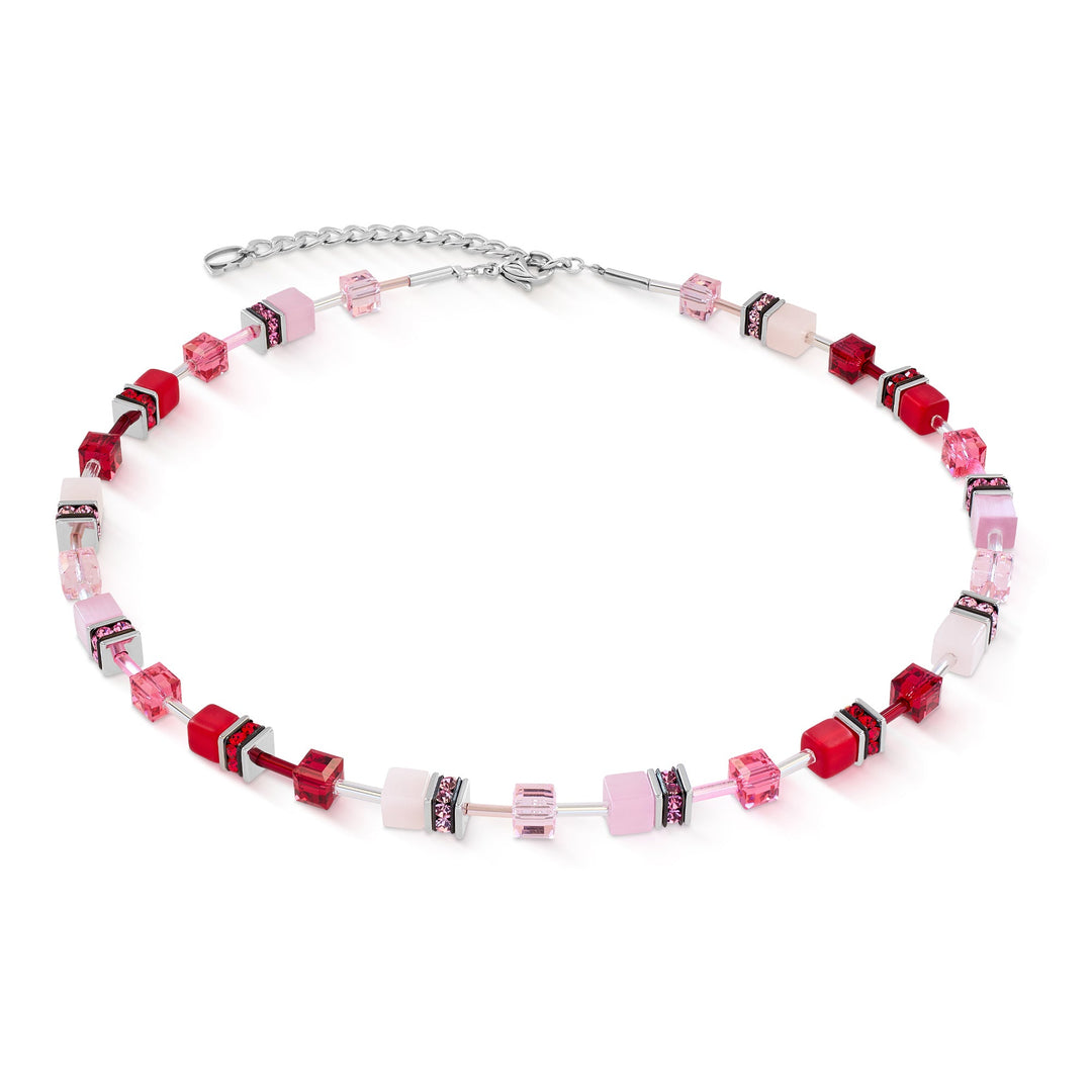 Necklace. GeoCube. Swarovski Crystals, synthetic tiger's eye, polaris, rhinestone rondelles, cut glass and stainless steel. Rose, red.