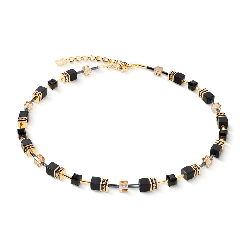 CDL - Necklace Gold Plated Stainless Steel, Black Onyx, Swarovski Crystal & Rhinestone Rondelle