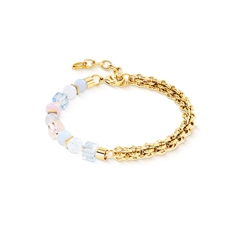 CDL - Soft Pastel Gemstone GeoCube Bracelet – Gold Plated Stainless Steel
