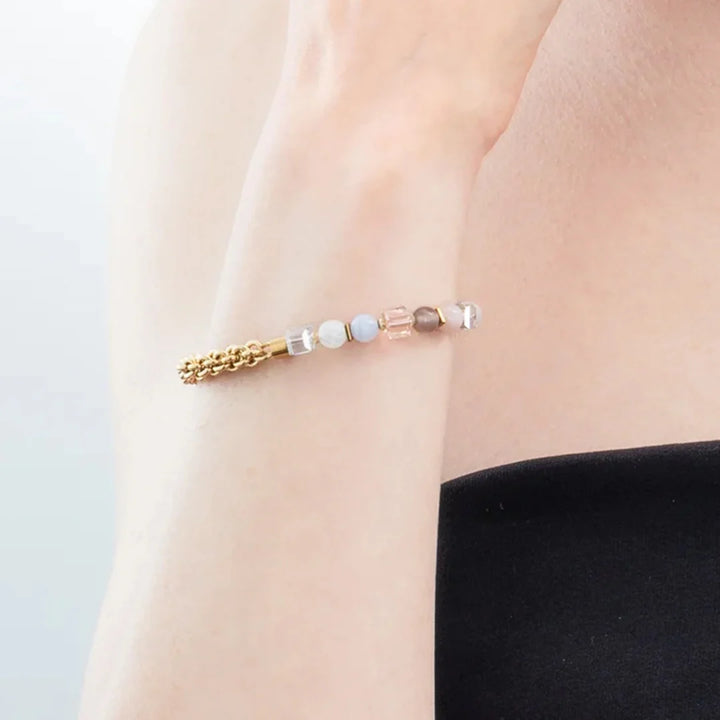 CDL - Soft Pastel Gemstone GeoCube Bracelet – Gold Plated Stainless Steel