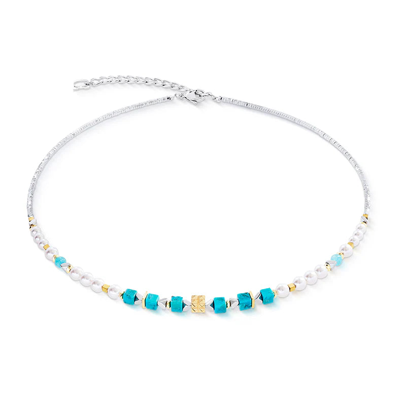 CDL - Turquoise & Amazonite Mini GeoCube Necklace – Swarovski Crystal Pearls