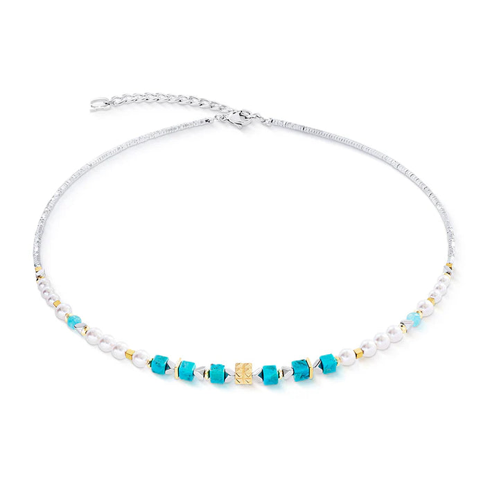 CDL - Turquoise & Amazonite Mini GeoCube Necklace – Swarovski Crystal Pearls