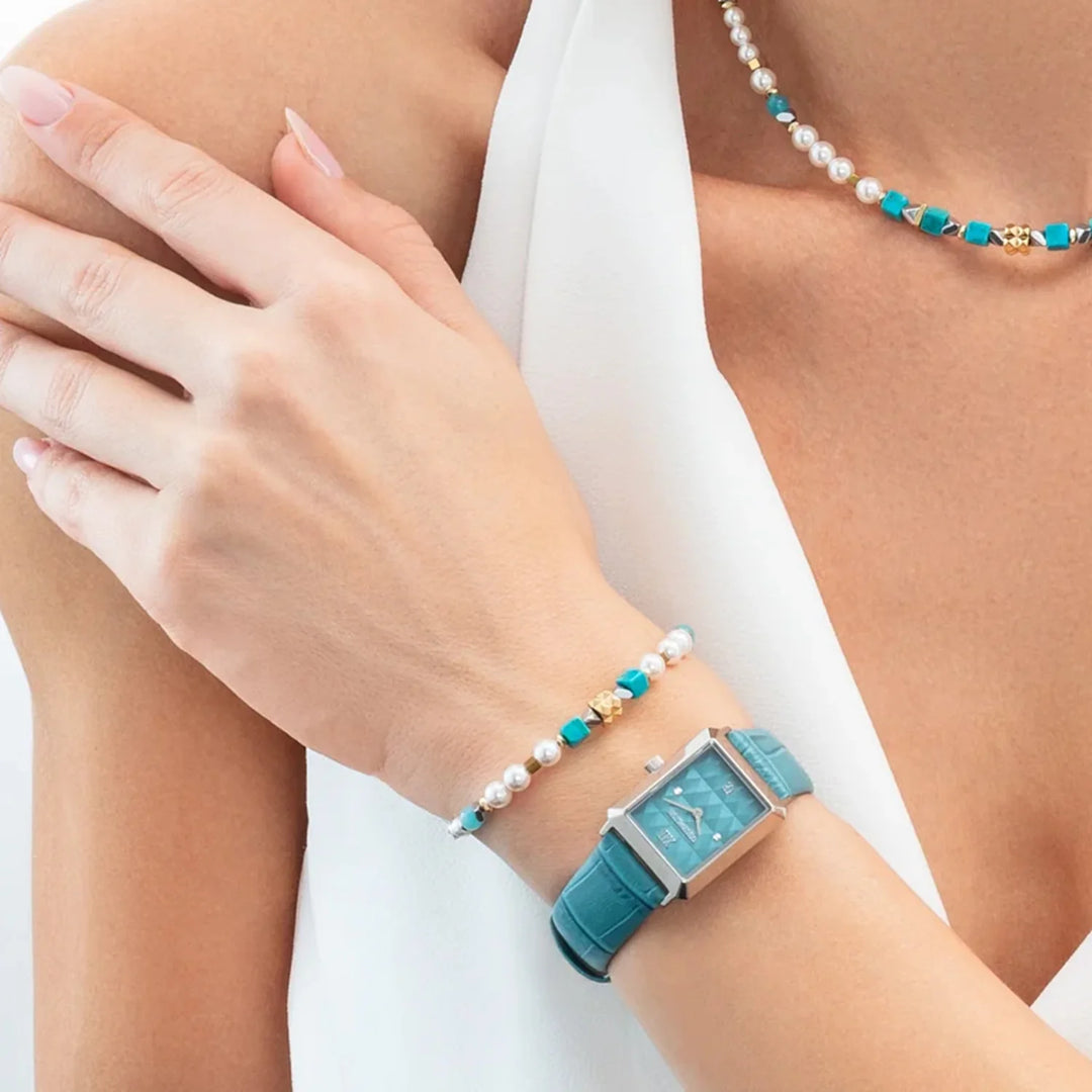 CDL - Turquoise & Amazonite Mini GeoCube Bracelet – Swarovski Crystal Pearls