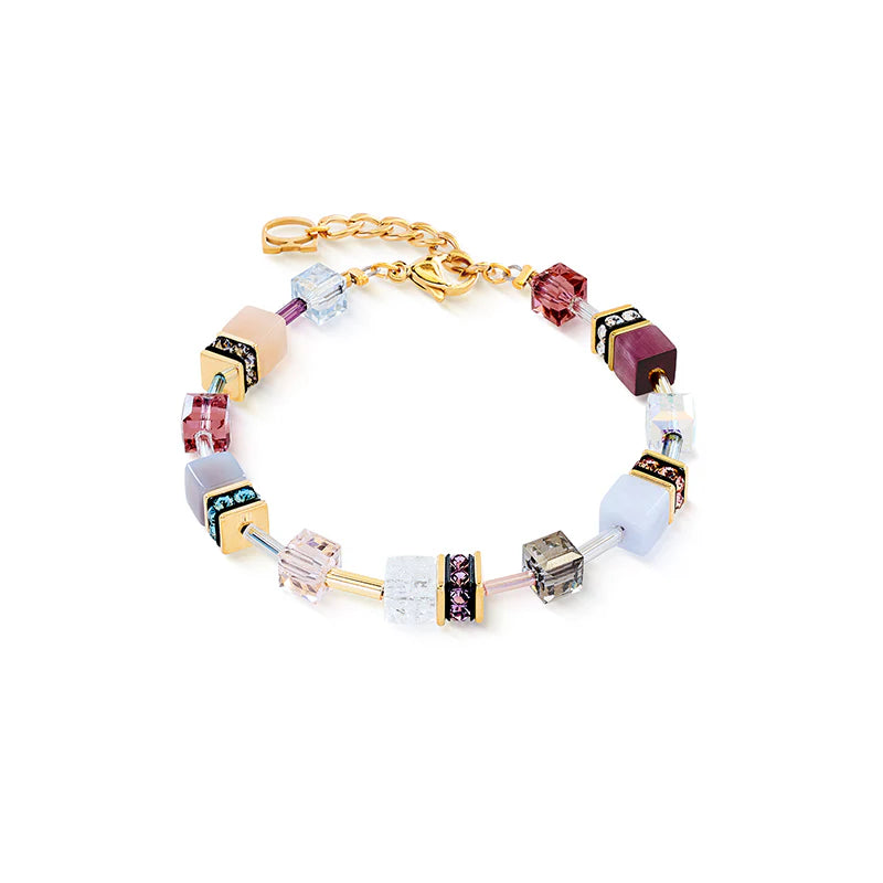 CDL GeoCube Gold-Plated Bracelet – Rose Pastel Aventurine, Chalcedony & Swarovski® Crystals