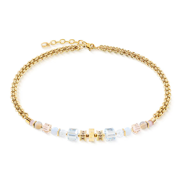 CDL - Soft Pastel Gemstone GeoCube Necklace – Gold Plated Stainless Steel
