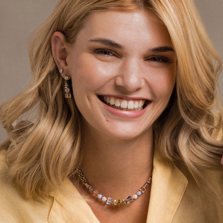 CDL - Soft Pastel Gemstone GeoCube Necklace – Gold Plated Stainless Steel