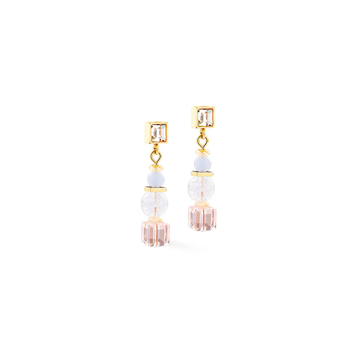 CDL - Soft Pastel Chalcedony GeoCube Earrings – Gold Plated Stainless Steel