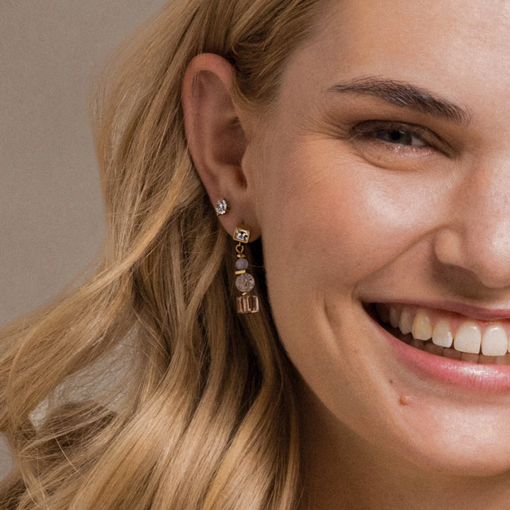 CDL - Soft Pastel Chalcedony GeoCube Earrings – Gold Plated Stainless Steel