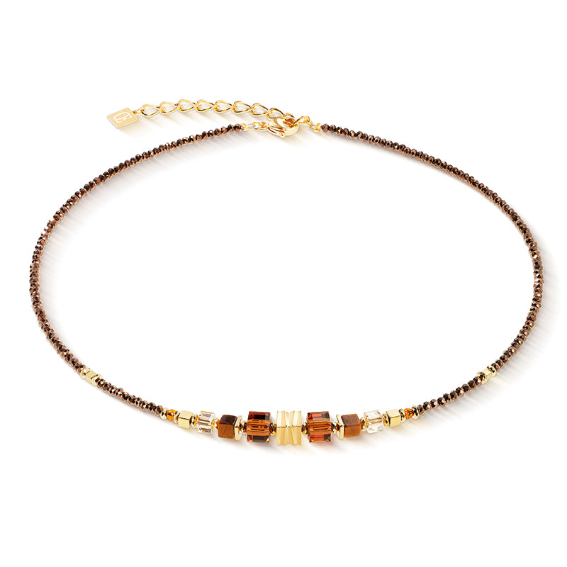 CDL - Natural Tiger's Eye & Swarovski Crystal Necklace – Gold Plated Stainless Steel