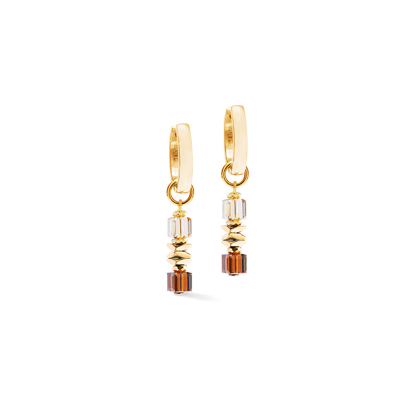 CDL - Swarovski Crystal & Metallic Hematite Huggie Hoops – Gold Plated Stainless Steel