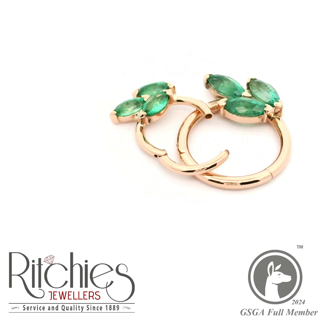 18ct Rose Gold Emerald Earrings