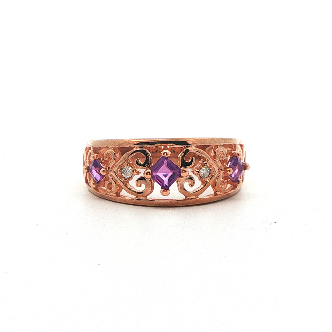 9ct rg filagree style amethyst and cz ring