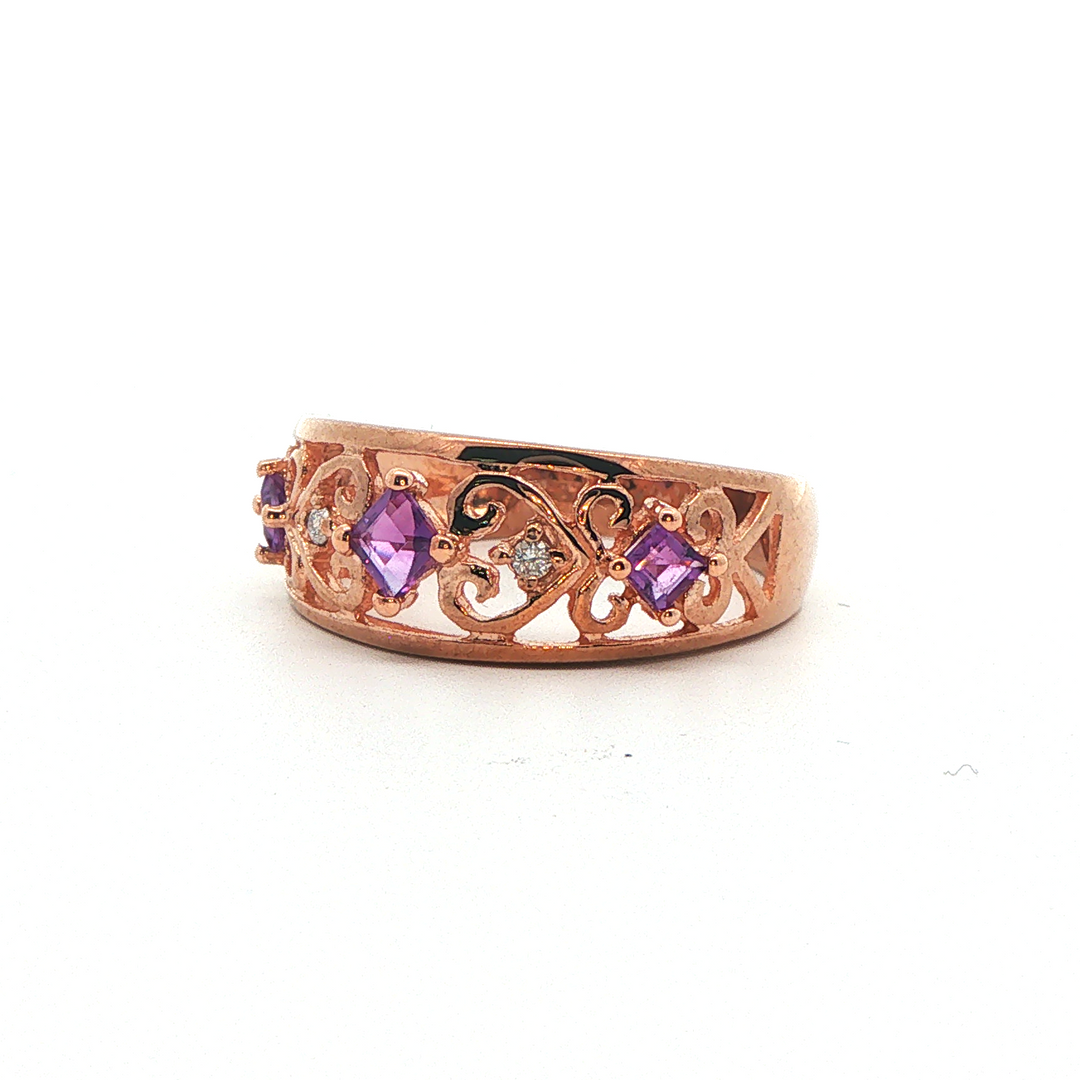 9ct rg filagree style amethyst and cz ring