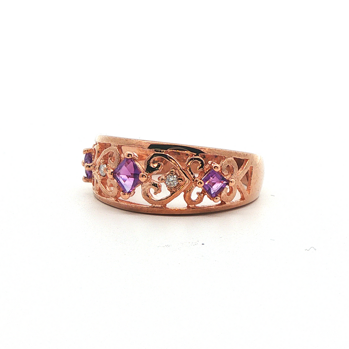 9ct rg filagree style amethyst and cz ring