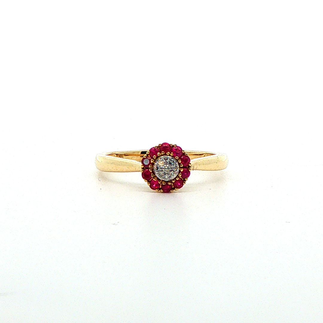 9ct yg diamond and natural ruby ring