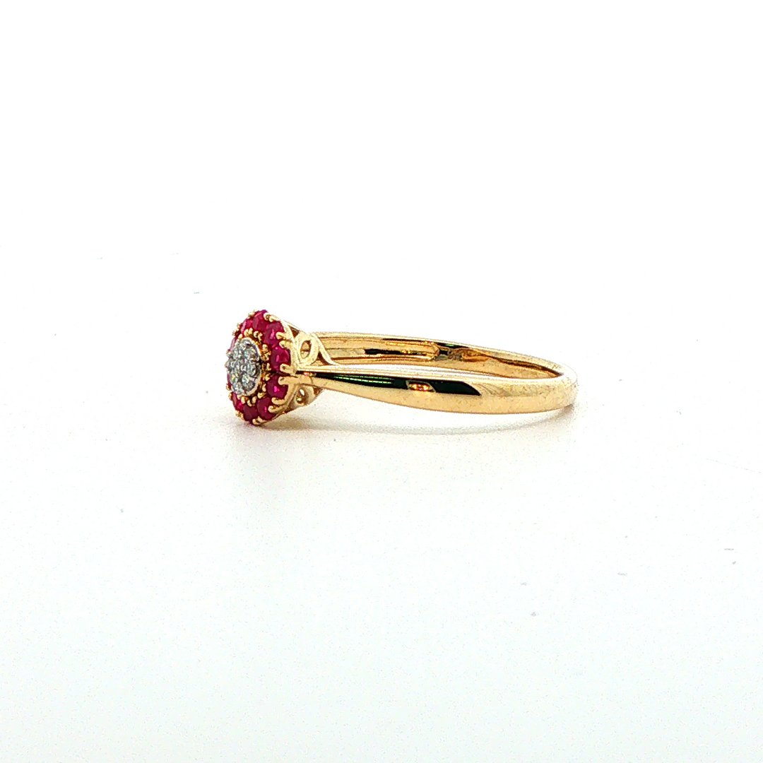 9ct yg diamond and natural ruby ring