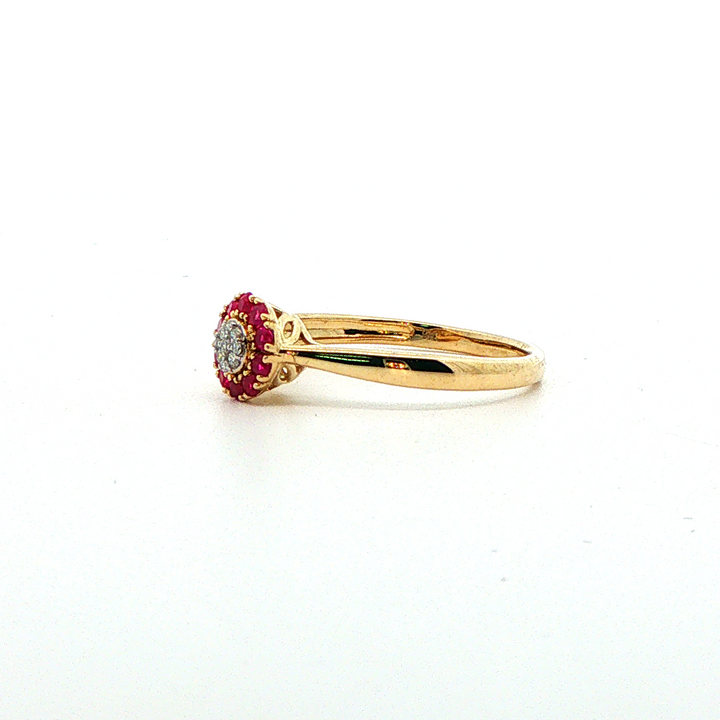 9ct yg diamond and natural ruby ring