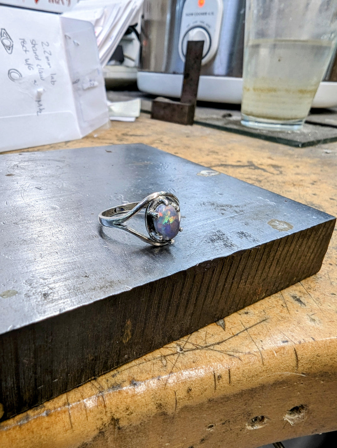 9ct White Gold Opal and Diamond Ring