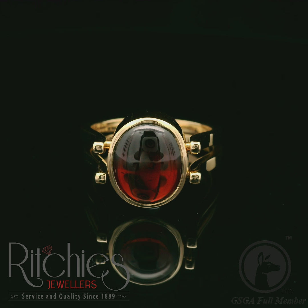 9ct Yellow Gold Garnet/Topaz Reversible Ring