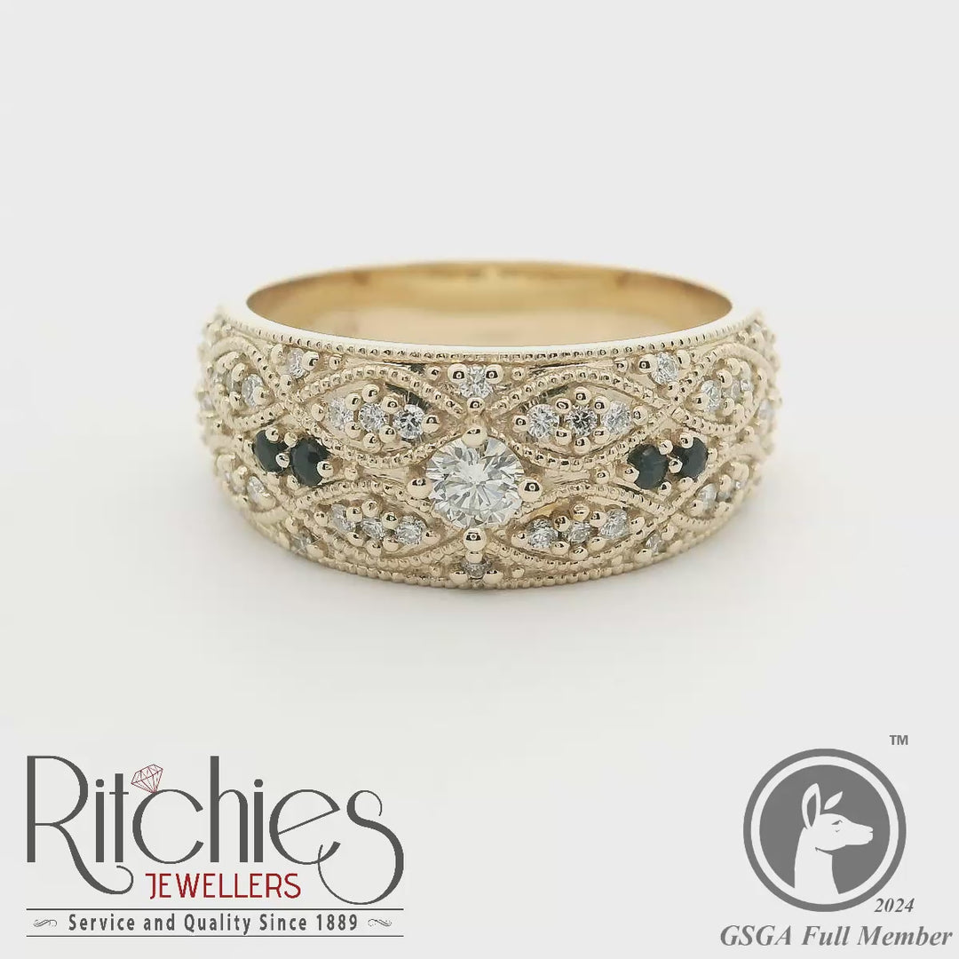 9ct Gold Diamond and Sapphire Ring