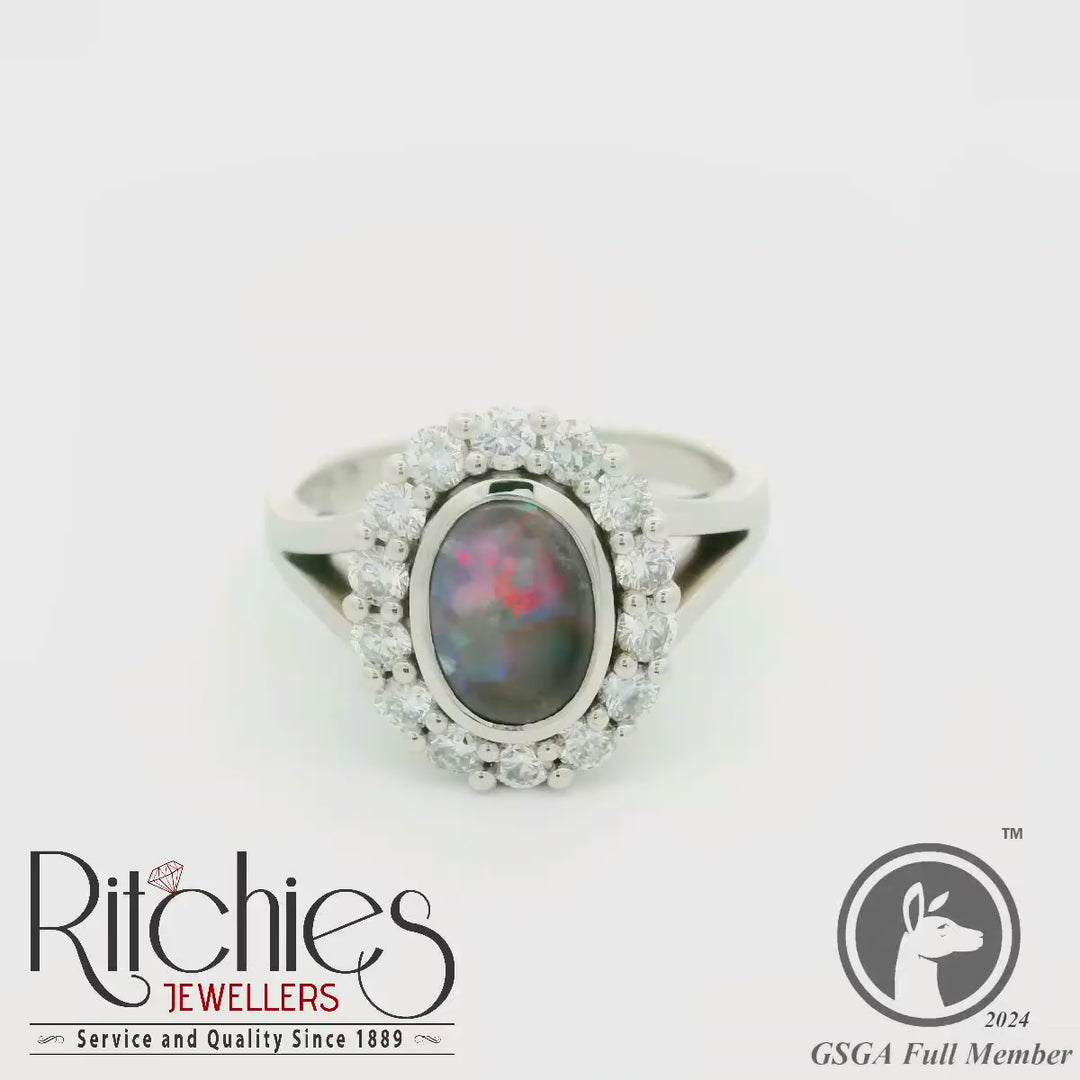 9ct White Gold Opal and Diamond Ring