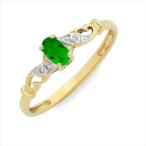 Ring - 9ct Yellow gold Natural Emerald and Diamond Ring