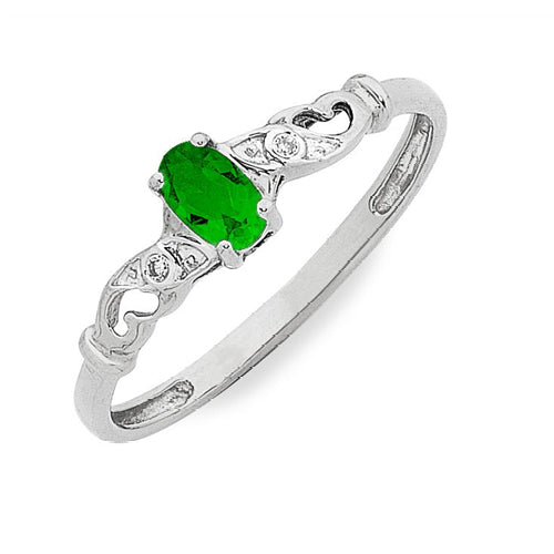 9Ct White Gold Natural Emerald & Diamond Ring