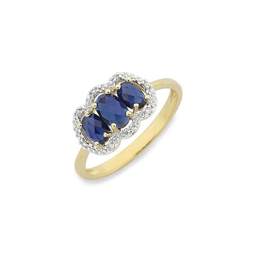 9Ct Yellow Gold Created Sapphire & Diamond Ring
