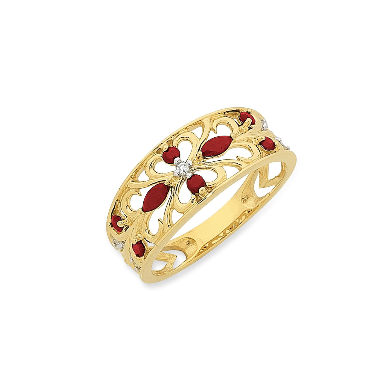 9Ct Yellow gold Natural Ruby And Diamond Ring