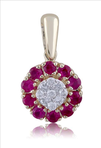 9ct Yellow Gold Diamond and Ruby Pendant. Total Diamond Weight 0.05ct