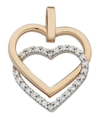 9ct Rose/White gold cubic zirconia heart Pendant