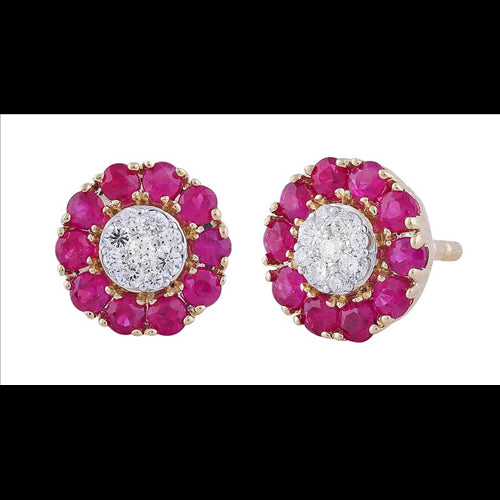 9ct Yellow Gold Diamond and Ruby Stud Earrings. Total Diamond Weight 0.10ct