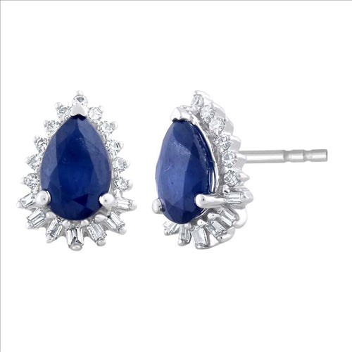 9ct White Gold Diamond and Sapphire Stud Earrings. Total Diamond Weight 0.12ct
