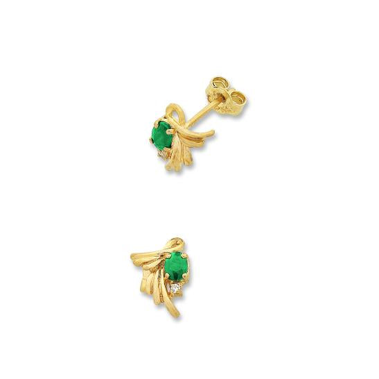 9Ct Yellow Gold Natural Emerald And Diamond Studs