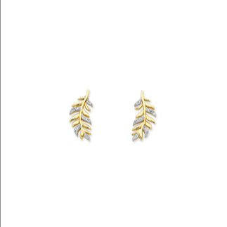 9ct Yellow Gold Cubic Zirconia Leaf stud Earrings