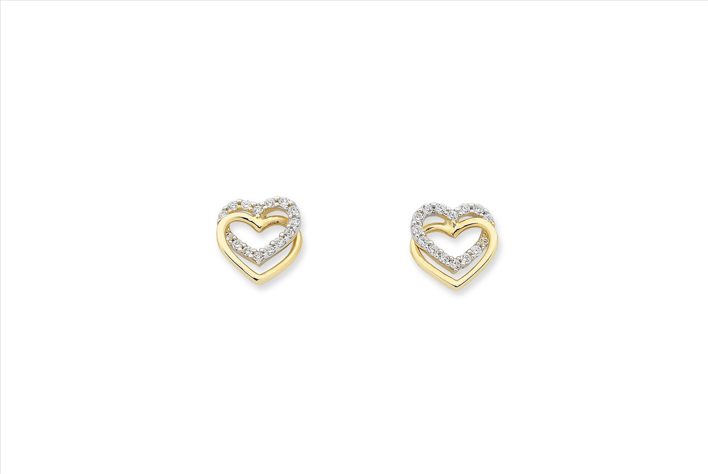 9ct Yellow / White Gold Cubic Zirconia Heart Earrings