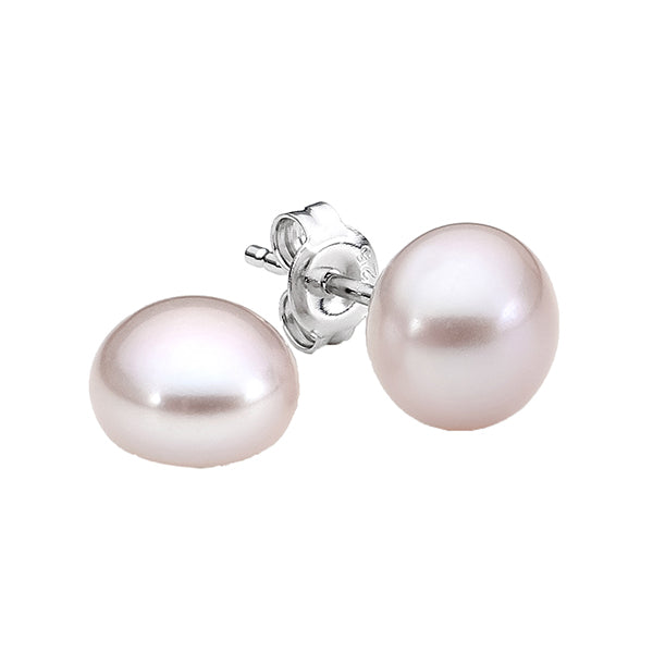 Sterling Silver Pink 9mm Fresh Water Pearl Button Studs