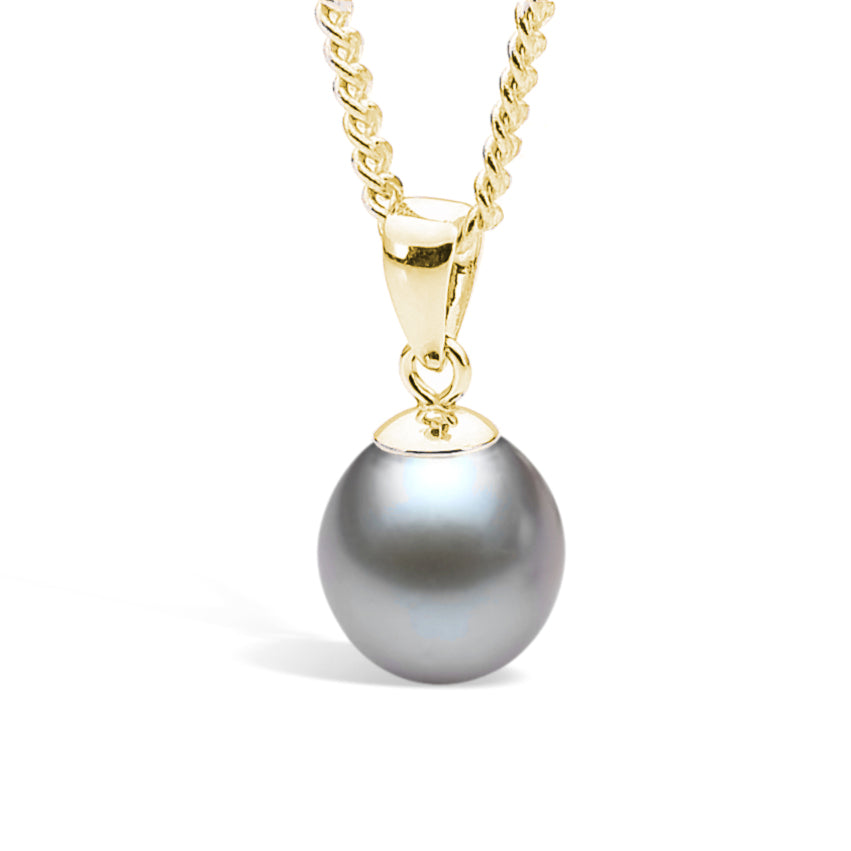9ct Yellow Gold Dyed Grey 9mm Freshwater Pearl Pendant