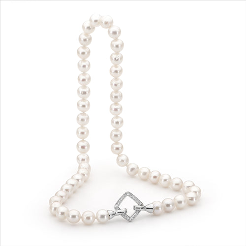 8.5-9mm Round Freshwater Pearl 45cm Neckalce with Sterling Silver Square Clasp
