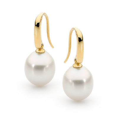18ct Yellow Gold South Sea Drop Pearl 10mm Sheppard Hook