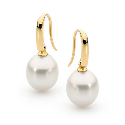 18ct Yellow Gold South Sea Drop Pearl 10mm Sheppard Hook