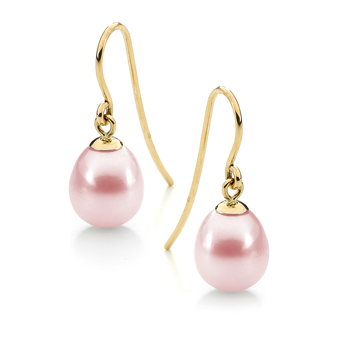9ct Yellow Gold Pink 9-9.5mm Freshwater Pearl Earrings on Sheppard Hooks