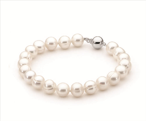 Bracelet -Ikecho - White circle 8-9mm Freshwater pearl Bracelet with sterling silver clasp 19cm