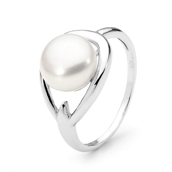 Sterling Silver White Button 9.5-10Mm Freshwater Pearl Ring