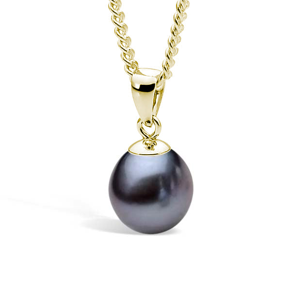 9ct Yellow Gold Dyed Black 7.5-8Mm Freshwater Pearl Pendant